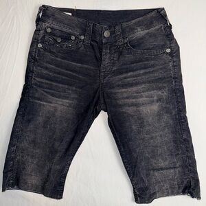 Men’s True Religion Black Washed Denim Shorts Size 28 (Stretch)